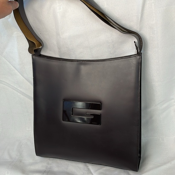 Vintage Gucci Structured Sleek Dark Brown Leather Shoulder Bag Tom Ford Square G - Picture 6 of 17